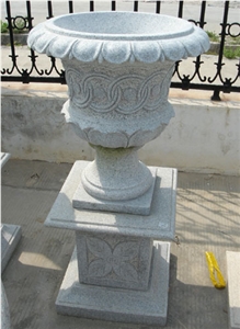 Light Grey Granite Outdoor Exterior Landscaping Flower Pot Planter Flower Stand