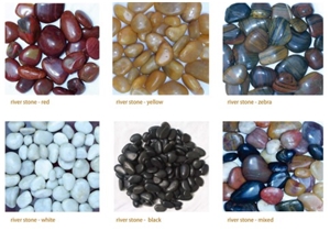 River Pebble Stone Gravels in Colors Of White, Black, Zebra, Yellow, Mixed