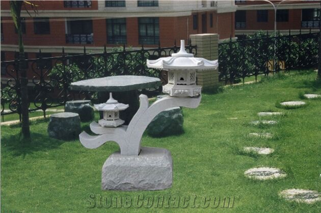 Rokkaku Yukimi Lantern,Fine Temple Grey Granite,Japanese Lanterns, Garden Lanterns