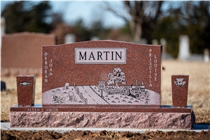 Stunning India Red Granite with Sandblasted Farm Scene Stunning India Red Granite with Sandblasted Farm Scene