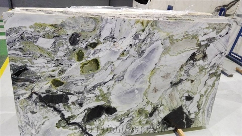 Iced Jade Green Slabs, Chinese Primavera Marble Slabs