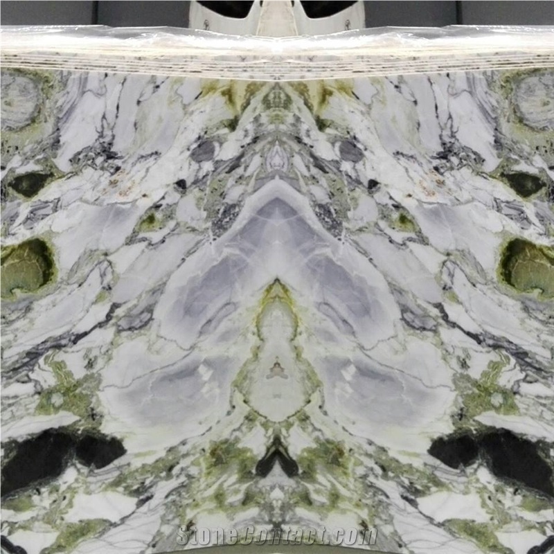 Iced Jade Green Slabs, Chinese Primavera Marble Slabs
