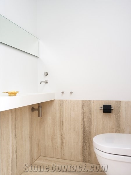 Travertino Platino Bathroom Niche, Bathroom Design, Floor and Wall Application