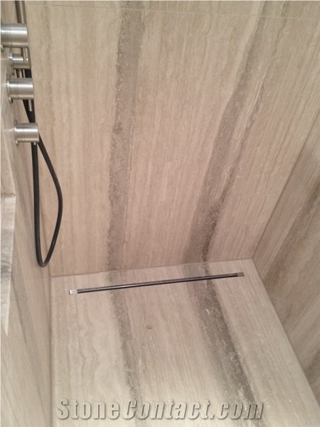 Travertino Platino Bathroom Niche, Bathroom Design, Floor and Wall Application
