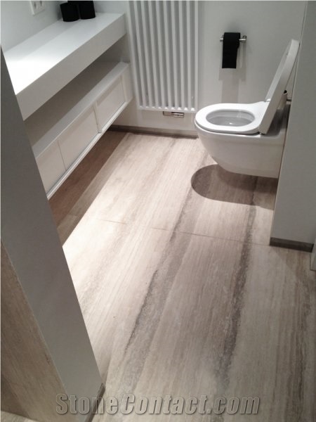 Travertino Platino Bathroom Niche, Bathroom Design, Floor and Wall Application