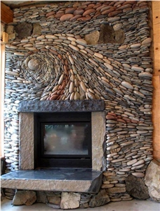 Fireplace Design with Natural Pebble Stones