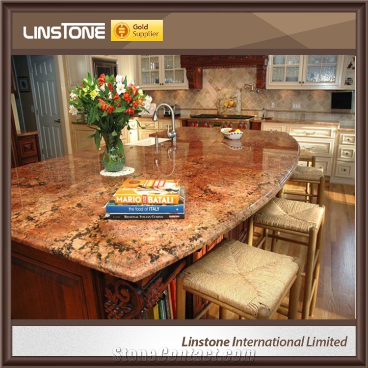 Polished Surface Juparana Bordeaux Granite Kitchen Countertops