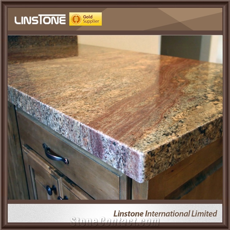 Polished Surface Juparana Bordeaux Granite Kitchen Countertops