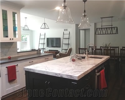 Super White Calacatta Island with 2.5" Miter Edge