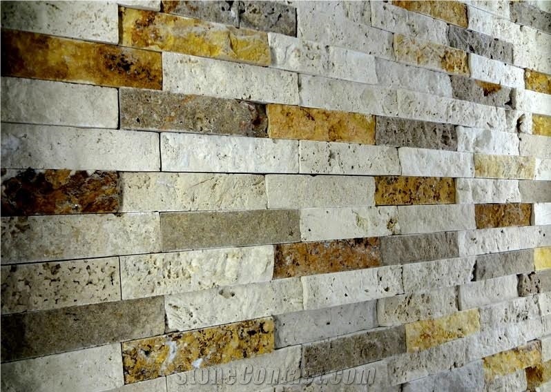 Silver Travertine Split Face Mosaics, Grey Travertine Cultured Stone for Wall Cladding