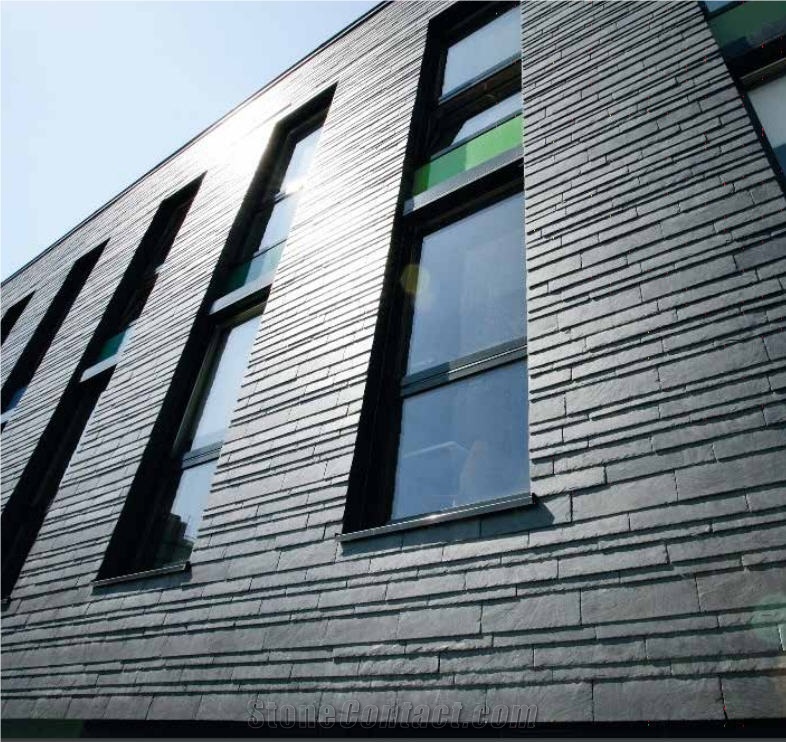 Dark Grey Slate Strip Cut Wall Cladding Panels