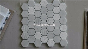 Bianca Carrara Stone Mosaic,Bianco Blanc De Carrare,Blanco Carrara,Branco Carrara,Carrara Bianca,White Carrara,White Carrera,,Sand Blast Drawing Surface Hexagon 2 or 48mm for Wall,Bathroom Floor