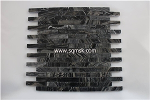 Black Wood Vein Marble,Rosewood Grain Black Marble,Wooden Black Marble,Black Forest Marble Polished 15*73mm Linear Strips Mosaic for Hotel,Bathroom,Background,Wall,Floor Interior Design Decoration