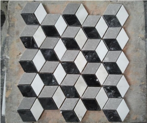 China Nero Marquina,China Negro Marquina,Mosa Classico,China Black with Vein Marble Polish 35*52 Diamond Mix Cinderella Marble Mosaic for Wall,Floor,Hotel,Bathroom Interior Decoration