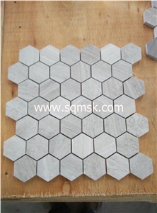 Guizhou,White Wood Grain,China Serpegiante Gey Marble,Wooden Grey Marble,Light Grey Wood Grain Marble,Wood Grain Wenge Stone Polish Hexagon 2 or 48mm Marble Mosaic for Wall,Floor,Bathroom,Interior