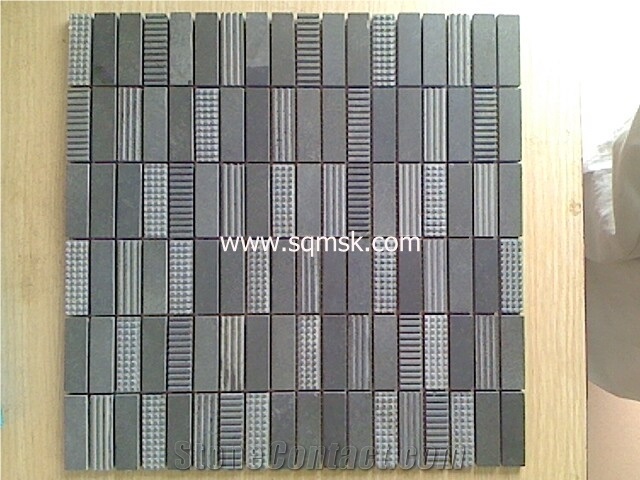 Hainan Basalt,Stone Mosaic Tile,Hainan Grey Lavastone,Gray Andesite Hainan,Hainan Gray Basalt Honed,Brush 15x48mm Marble Mosaic for Wall,Floor,Background,Bathroom Interior Decoration
