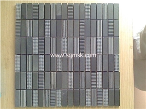 Hainan Basalt,Stone Mosaic Tile,Hainan Grey Lavastone,Gray Andesite Hainan,Hainan Gray Basalt Honed,Brush 15x48mm Marble Mosaic for Wall,Floor,Background,Bathroom Interior Decoration