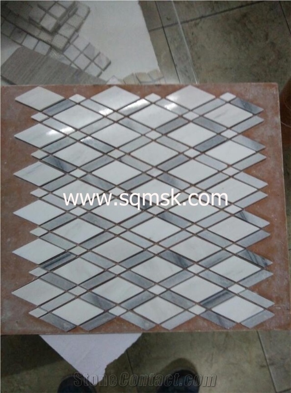 Marmara Grey Stone Mosaic Tile,Marmara Gri,Marmara Semi White,Bianco Striata,Grigio Striata,Marmara Polish Mix Mugla White Diamond Marble Mosaic for Wall,Interior.Bathroom.Floor