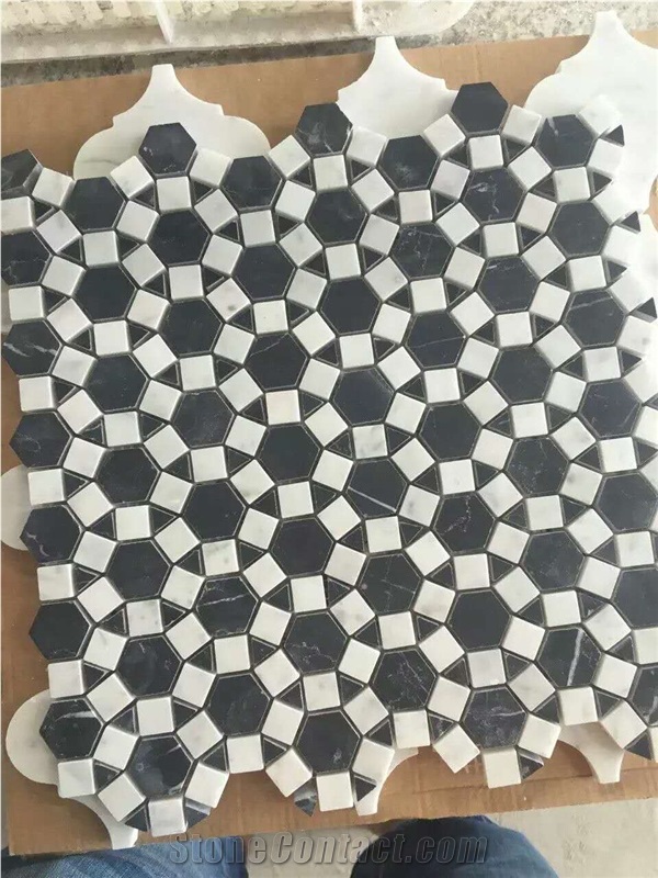 Black and White Mosaic Hexagon Mosaic for Interior Application