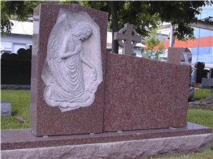 Angel Carving India Red Granite Monument