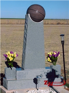 Footballl on Column Design Grey Granite Tombstone Footballl on Column Design Grey Granite Tombstone