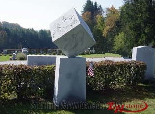 Footballl on Column Design Grey Granite Tombstone