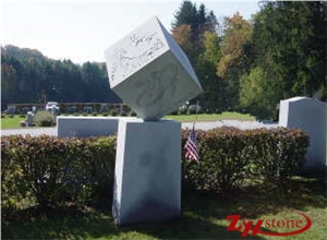 Footballl on Column Design Grey Granite Tombstone