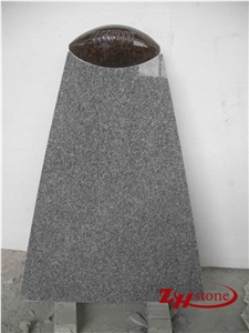 Footballl on Column Design Grey Granite Tombstone