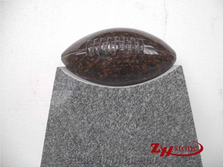 Footballl on Column Design Grey Granite Tombstone