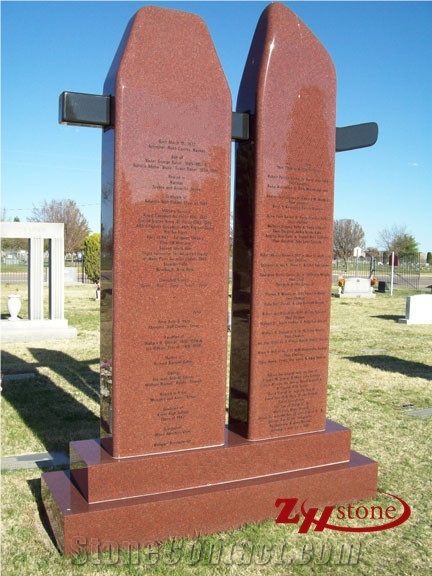 Footballl on Column Design Grey Granite Tombstone