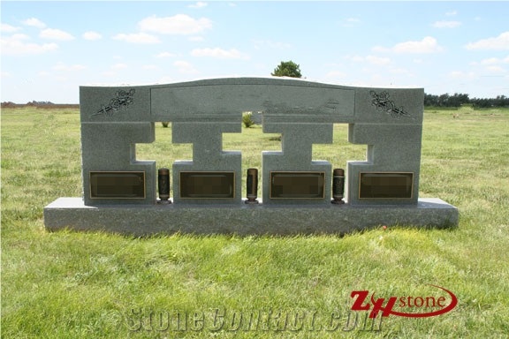 Footballl on Column Design Grey Granite Tombstone