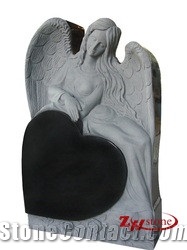 Good Quality Heart Shaped with Angel and Rose Carving Sesame White/ G603 Granite Angel Monuments/ Upright Monuments/ Headstones/ Gravestone/ Custom Monuments