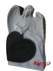 Good Quality Heart Shaped with Angel and Rose Carving Sesame White/ G603 Granite Angel Monuments/ Upright Monuments/ Headstones/ Gravestone/ Custom Monuments
