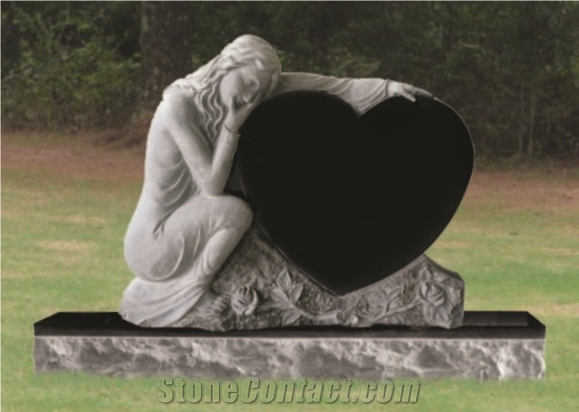 Good Quality Heart Shaped with Angel and Rose Carving Sesame White/ G603 Granite Angel Monuments/ Upright Monuments/ Headstones/ Gravestone/ Custom Monuments