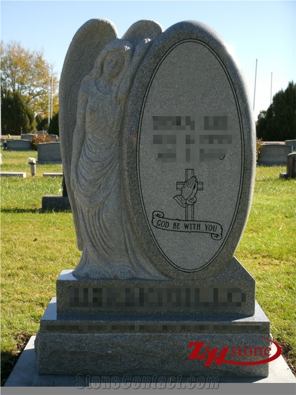 Good Quality Oval Upright with Tearing Angel Engraving Sesame White/ G603 Granite Upright Monuments/ Engraved Tombstones/ Engraved Headstones/ Angel Monuments/ Custom Monuments