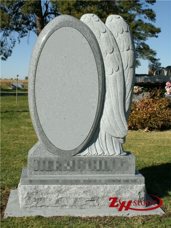 Good Quality Oval Upright with Tearing Angel Engraving Sesame White/ G603 Granite Upright Monuments/ Engraved Tombstones/ Engraved Headstones/ Angel Monuments/ Custom Monuments