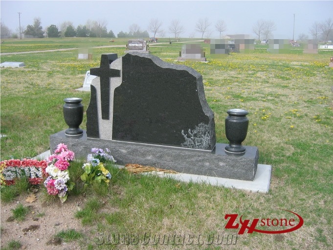 Good Quality Serp Top with Cross Engraving and Side Benches Indian Red/ Imperial Red Granite Cross Tombstones/ Single Monuments/ Upright Monuments/ Western Style Monuments/ Custom Monuments