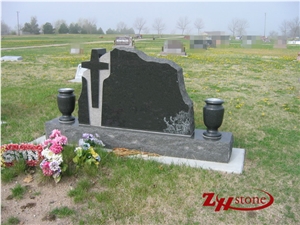 Good Quality Serp Top with Cross Engraving and Side Benches Indian Red/ Imperial Red Granite Cross Tombstones/ Single Monuments/ Upright Monuments/ Western Style Monuments/ Custom Monuments