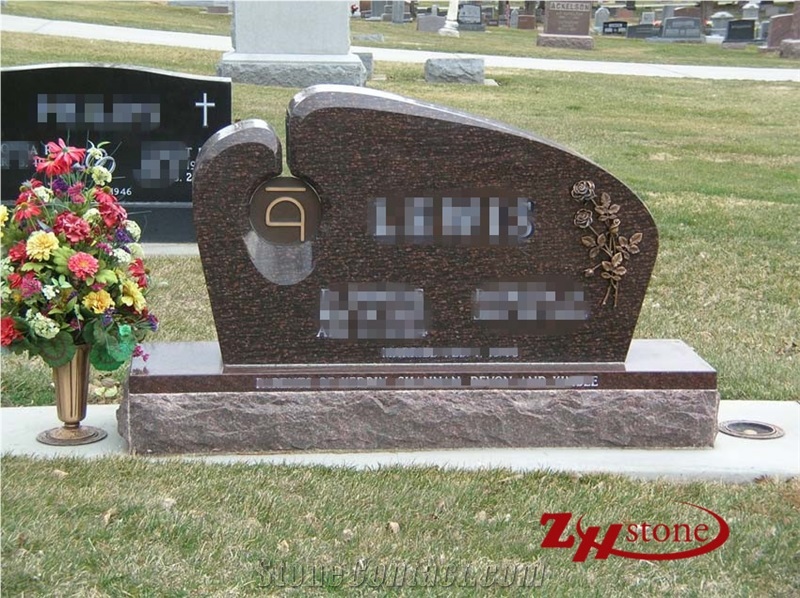 Good Quality Slant Top White Shoulders American Mahogany Granite Single Monuments/ Upright Monuments/ Headstones/ Gravestone/ Custom Monuments