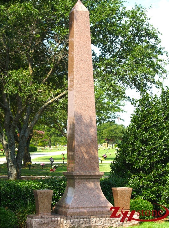 Good Quality Two Pieces Obelisk Tianshan Red Granite Single Monuments/ Upright Monuments/ Headstones/ Western Style Monuments/ Custom Monuments