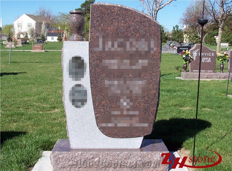 Polished Good Quality Unique Design Upright Dakota Mahogany Granite Western Style Tombstones/ Headstones/ Engraved Headstones/ Gravestone/ Custom Monuments