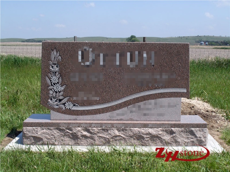 Polished Good Quality Unique Design Upright Dakota Mahogany Granite Western Style Tombstones/ Headstones/ Engraved Headstones/ Gravestone/ Custom Monuments