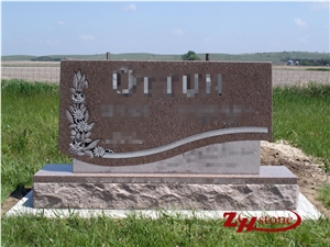 Polished Good Quality Unique Design Upright Dakota Mahogany Granite Western Style Tombstones/ Headstones/ Engraved Headstones/ Gravestone/ Custom Monuments