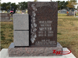 Polished Good Quality Unique Design Upright Dakota Mahogany Granite Western Style Tombstones/ Headstones/ Engraved Headstones/ Gravestone/ Custom Monuments