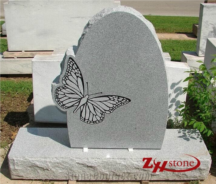 Serp Top Butterfly Green Granite Double Headstone