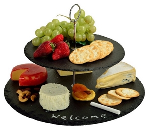 2 Tier Black Slate Plate For Cake And Food Display Stand