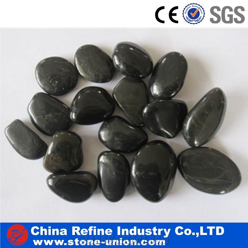 Black Polished River Stone Pebble for Landscaping
