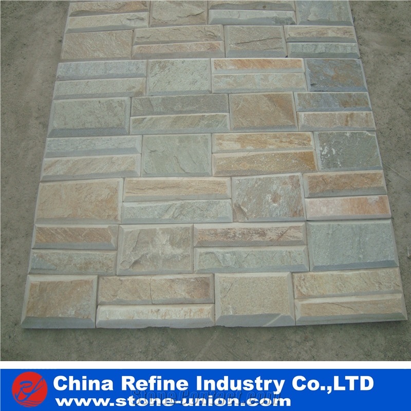 Golden White Slate Stacked Ledge Cultured Stone ,Cheap Wall Stone Panel ,Beige Slate Stone Veneer