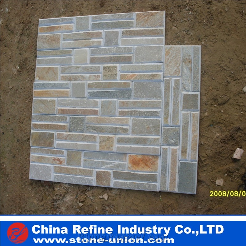 Golden White Slate Stacked Ledge Cultured Stone ,Cheap Wall Stone Panel ,Beige Slate Stone Veneer