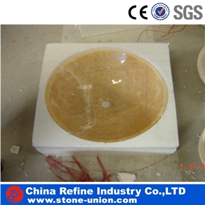 Honey Yellow Onyx Vessel Wash Basin Sink With Safty